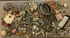 VTG Rhinestone Repair Craft Jewelry Lot Broken/ Harvest - 1.4 Lb Plus Lapel Pins