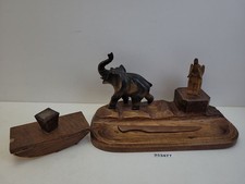 Schreibtisch-Set Elefanten Brief&ouml;ffner Tintenl&ouml;scher Holz Deko #263477
