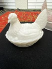 Vintage Milk Opalite Glass Hen On The Nest Zabkowice? Covered Dish