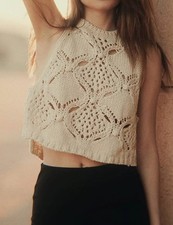 Maglia Top Gilet Albicocca Estivo Uncinetto Scollo Tondo Elegante CF47780