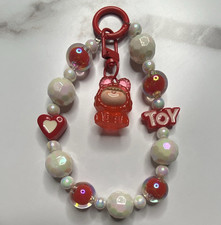 Red White Acrylic Beaded Charm keychain Heart Love Dangle "TOY"