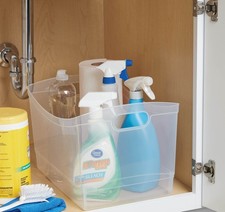 Clear Plastic Utility Storage Multi-purpose Organizer Bin Handle 15 X 10 X 9 5In