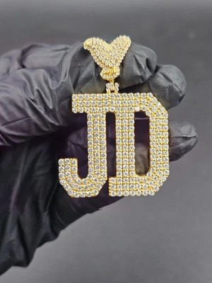 2.50Ct Round Moissanite Initial Custom JD Letter Pendant 14K Yellow Gold Plated
