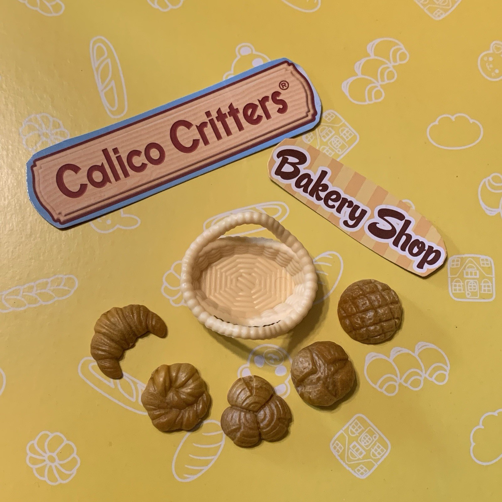 5 Rollos de Croissant Calico Critters Panadería Bollos Cesta Repuesto Pan Nuevo