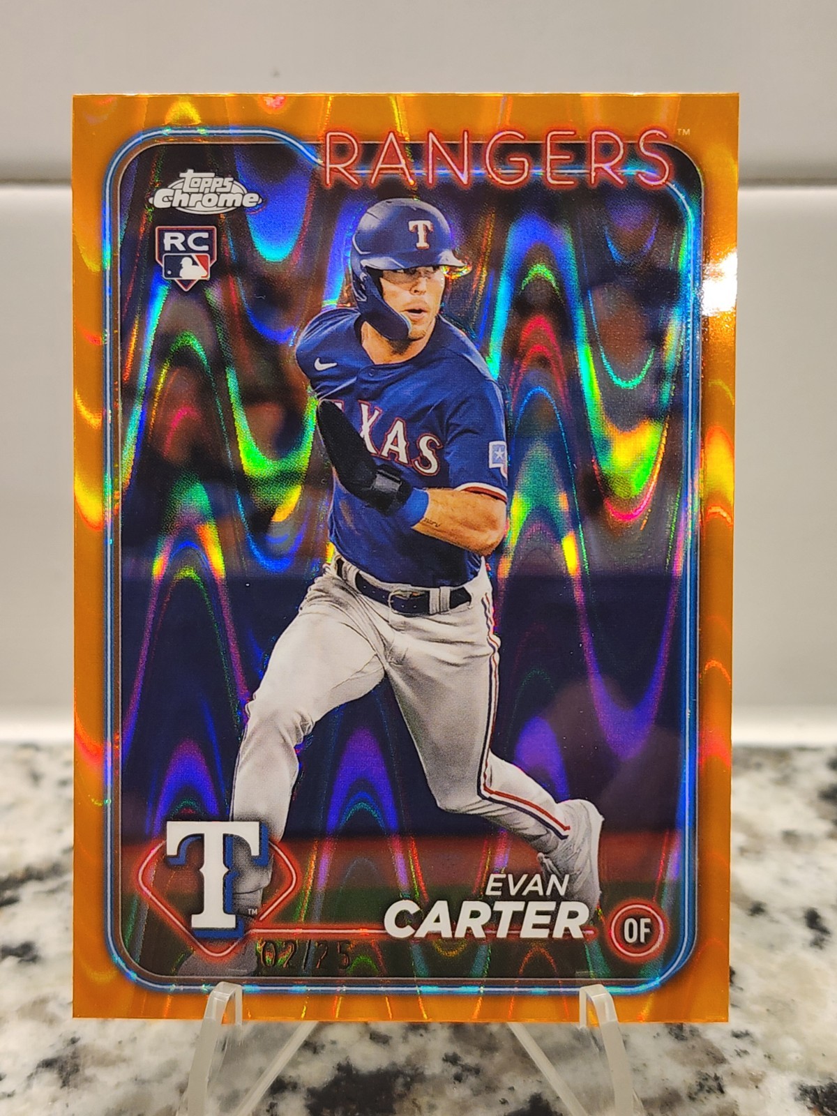2024 Topps Chrome - Evan Carter #136 Orange Raywave Refractor /25 (RC)