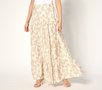 Peace Love World Boheme Petite Printed Tiered Maxi Skirt Pristine S New