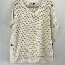 Talbots Open-Knit V-Neck Sweater Top - Cream Large