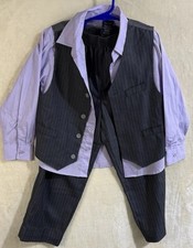 Nautica Boys 7 4 Piece Formal Outfit Lavender Shirt Gray Pinstripe Vest Pants