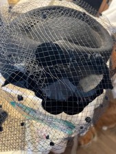 Vintage Womens Mourning Hat, Funeral Hat With Veil Black Exquisite EXCELLENT