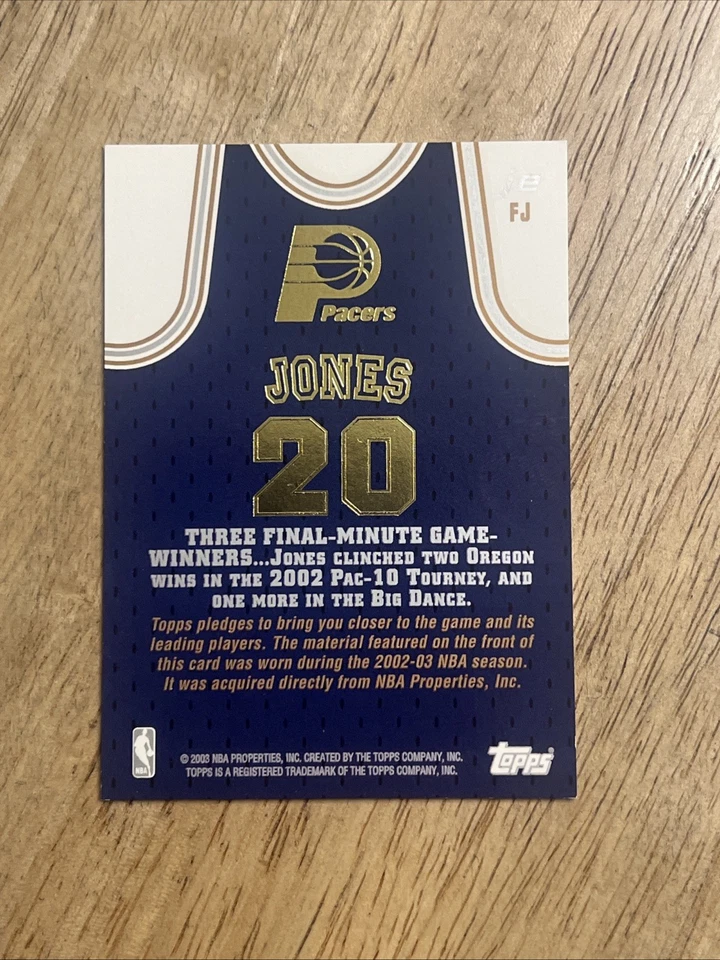 Tarjeta de camiseta Fred Jones edición Jersey 2003-04 #JE-FJ Indiana Pacers Foto 2 de 2