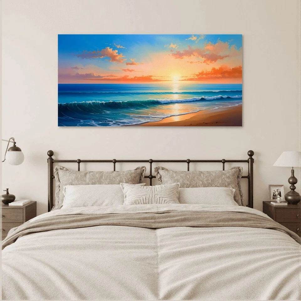 Arte de pared con impresión en lienzo de terracota puesta de sol 60x30 decoración minimalista del océano sin marco Foto 3 de 4