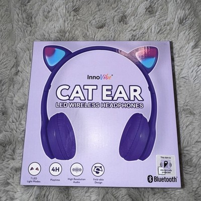InnoVibe Cat Ear LED Wireless Bluetooth Headphones Purple New Sealed