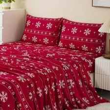 Soft Microfiber Sheets, Print Snowflake Pattern Christmas Holidays, 4-Piece Set