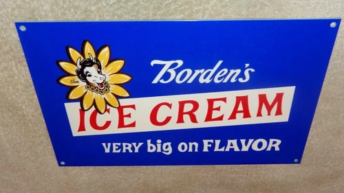 VINTAGE BORDEN'S ICE CREAM ELSIE THE COW 12" METAL BORDENS DAIRY 🥛 GAS OIL SIGN