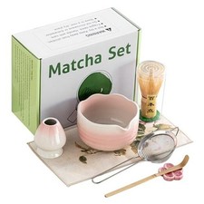 Matcha Whisk Set Ceramic Matcha Set Includes Bowl,Spout Bamboo Chasen Pink