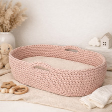 Handmade Knitted Baby Bassinet Cradle 70x40x17cm Hand-Crocheted Unique