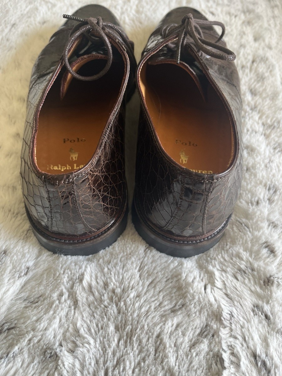 Polo by Ralph Lauren Men\'s Dark Brown Croc-Embossed Leather Oxfords Ralph Lauren Crocodile Shoes | eBay main image 3