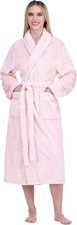 Women Plush Fleece Robe, Soft Textured Bathrobe, Lady Cozy Spa Long Robe