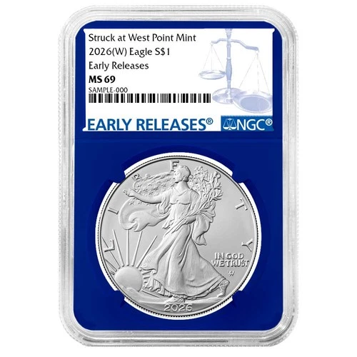 2026 (W) $1 1-oz American Silver Eagle NGC MS69 ER Blue Label Blue Core