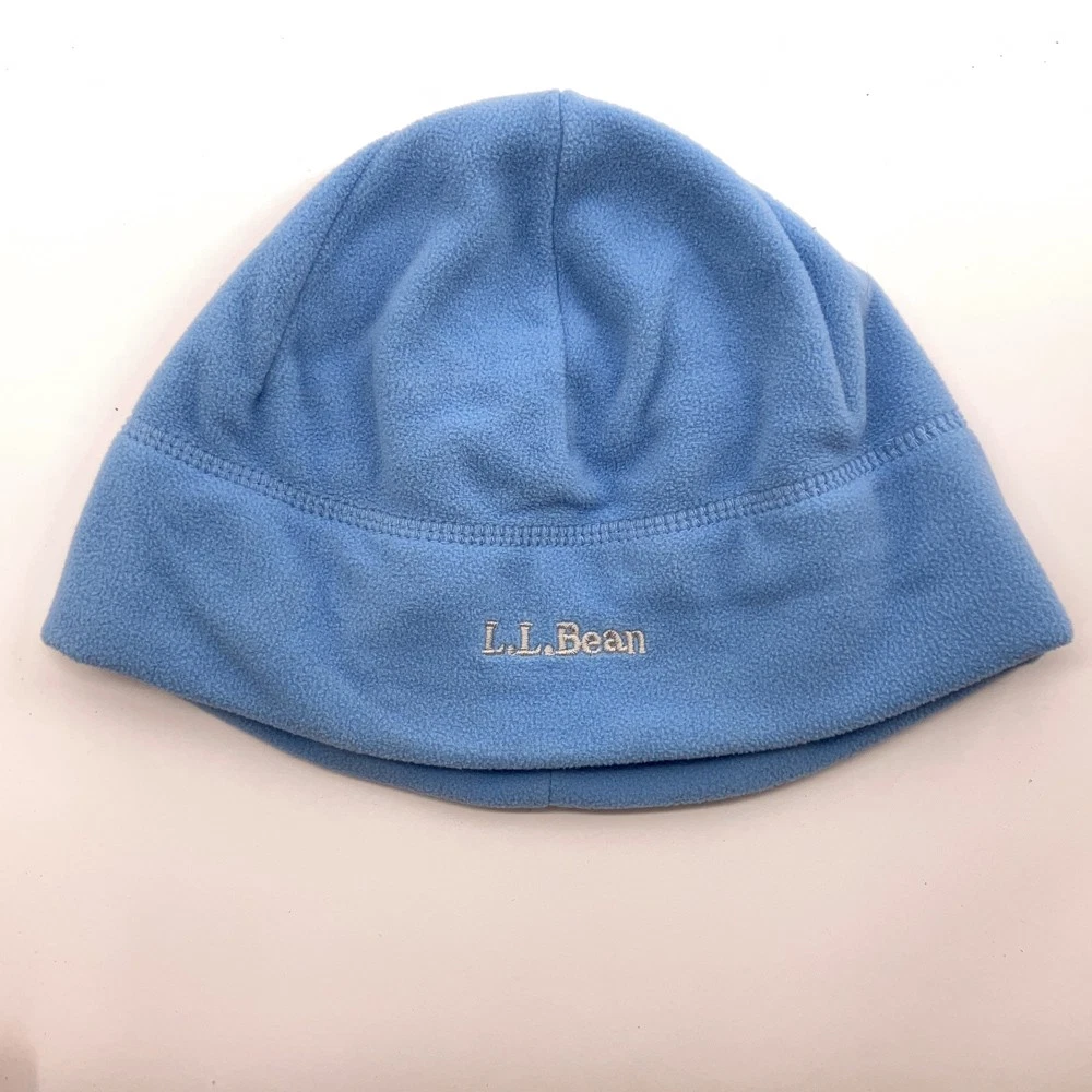 LL Bean Light BLue Fleece L-XL Round Top Beanie Cap