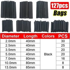 127PCS Heat Shrink Tubing Kit Black Wire Wrap Cable Insulation Sleeve Set