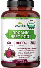 Zazzee USDA Organic Beet Root 8000 mg Strength 201 Extract 60 Vegan Quick Rel...