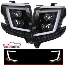 Jet Black Projector Headlights Fits 2015-2020 Chevy Tahoe Suburban Lamp LED Tube