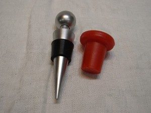 2 Wine Bottle Stoppers One 4" Heavy Stainless & One Red USA Silicone