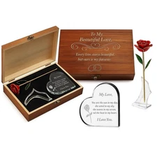 Gift for Anniversary to Wife, Her – Engraved Wooden Set 'To My Love' with