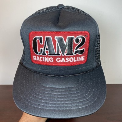 Vtg CAM2 Gasoline Racing Red patch NASCAR snapback trucker Black mesh rope hat