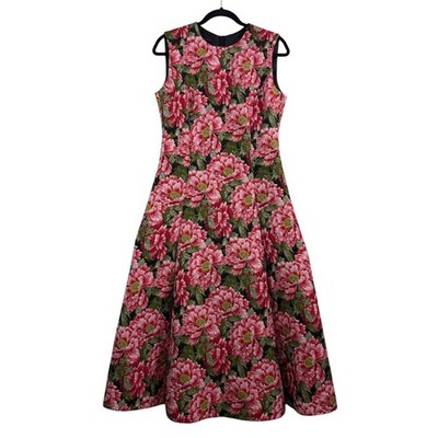 Escada Floral Jacquard Midi Dress Size 38 (US  6/8) Designer Pockets Bloomcore