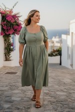 New Ava & Viv Women's Short Sleeve Midi Button Up Dress Plus Size 3X Olive NWT