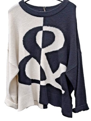 Mode Fashion Strick Pullover && Print Black & White NEU 44 46 48 50