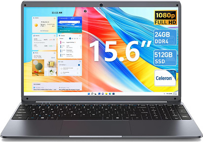 SGIN 15.6 Inch Laptop FHD 24GB RAM 512GB SSD Intel Celeron 2.9 GHz WiFi HDMI