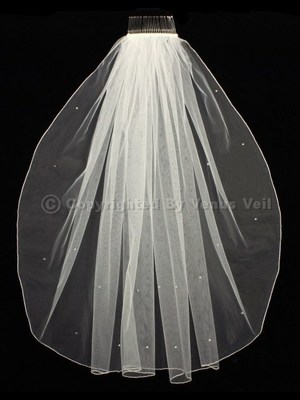 1T Ivory Bridal Elbow Length Scattered Rhinestones Pencil Edge Wedding Veil