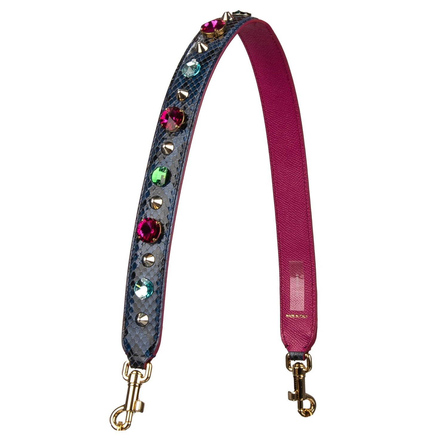 DOLCE & GABBANA Crystal Pearl Snake Leather Bag Strap Handle Blue Pink