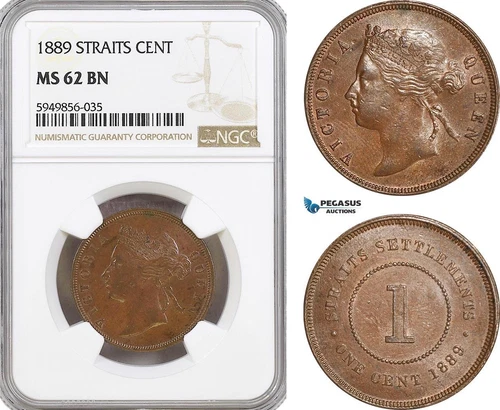 AG628, Straits Settlements, Victoria, 1 Cent 1889, NGC MS62BN