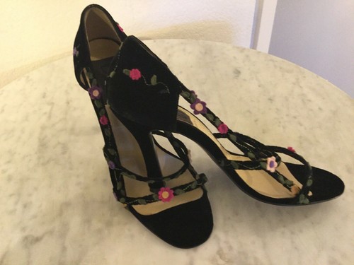 Vintage D&G DOLCE GABBANA schwarze Samtsandale Absatz Blume Detail Wm Gr. 39M.Italien - Bild 2 von 12