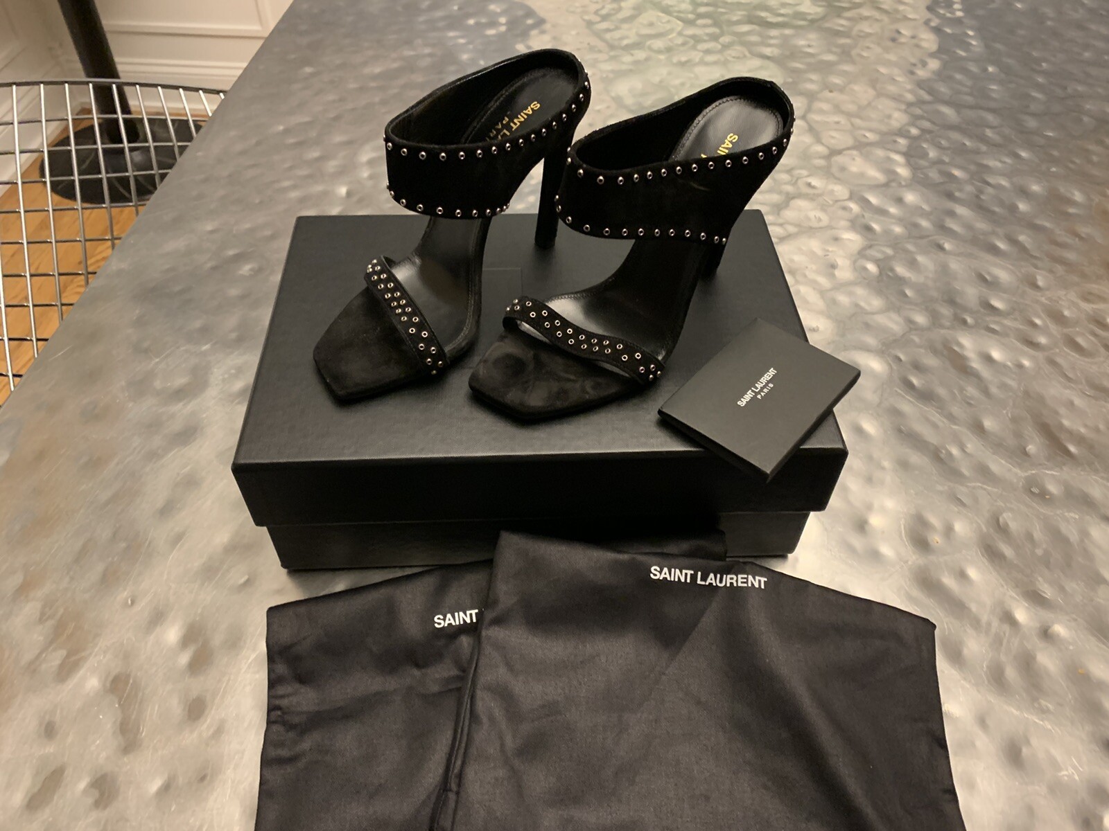 Nuovo mulo borchie YSL Saint Laurent Mica 105 taglia 36