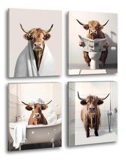 Framed Funny Highland Cow Bathroom Decor wall Art,Animal Bathroom Wall Art Ca...
