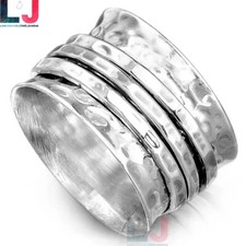925 Sterling Silver Band Ring 14mm Wide Hammered Spinner Band Ring Gift For Her