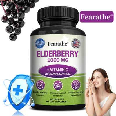 Immune System Booster, Elderberry 1000mg with Zinc, Vitamin C
