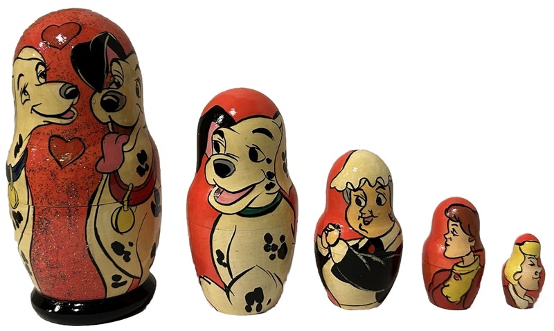 NEW Vintage Disney’s DALMATIANS Russian Nesting Dolls (5) Hand Painted Wood