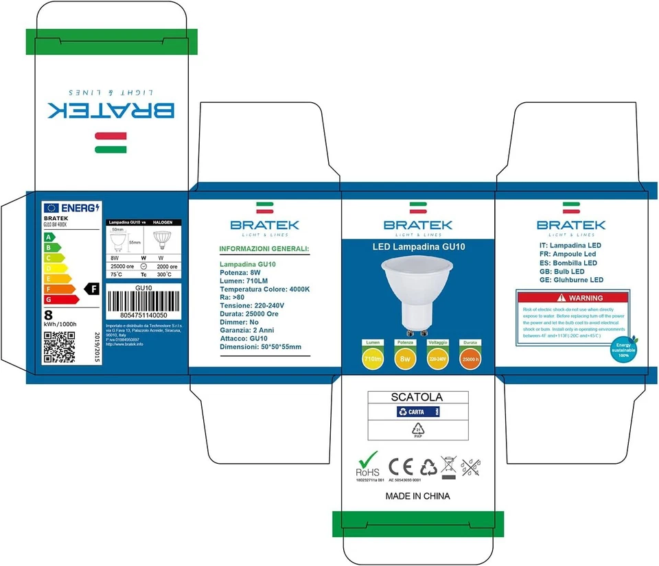 10 Lampadine a led GU10 per faretti Lampadina 3000k 4000k 6000k 8W 710lm POTENTI - Immagine 4 di 4