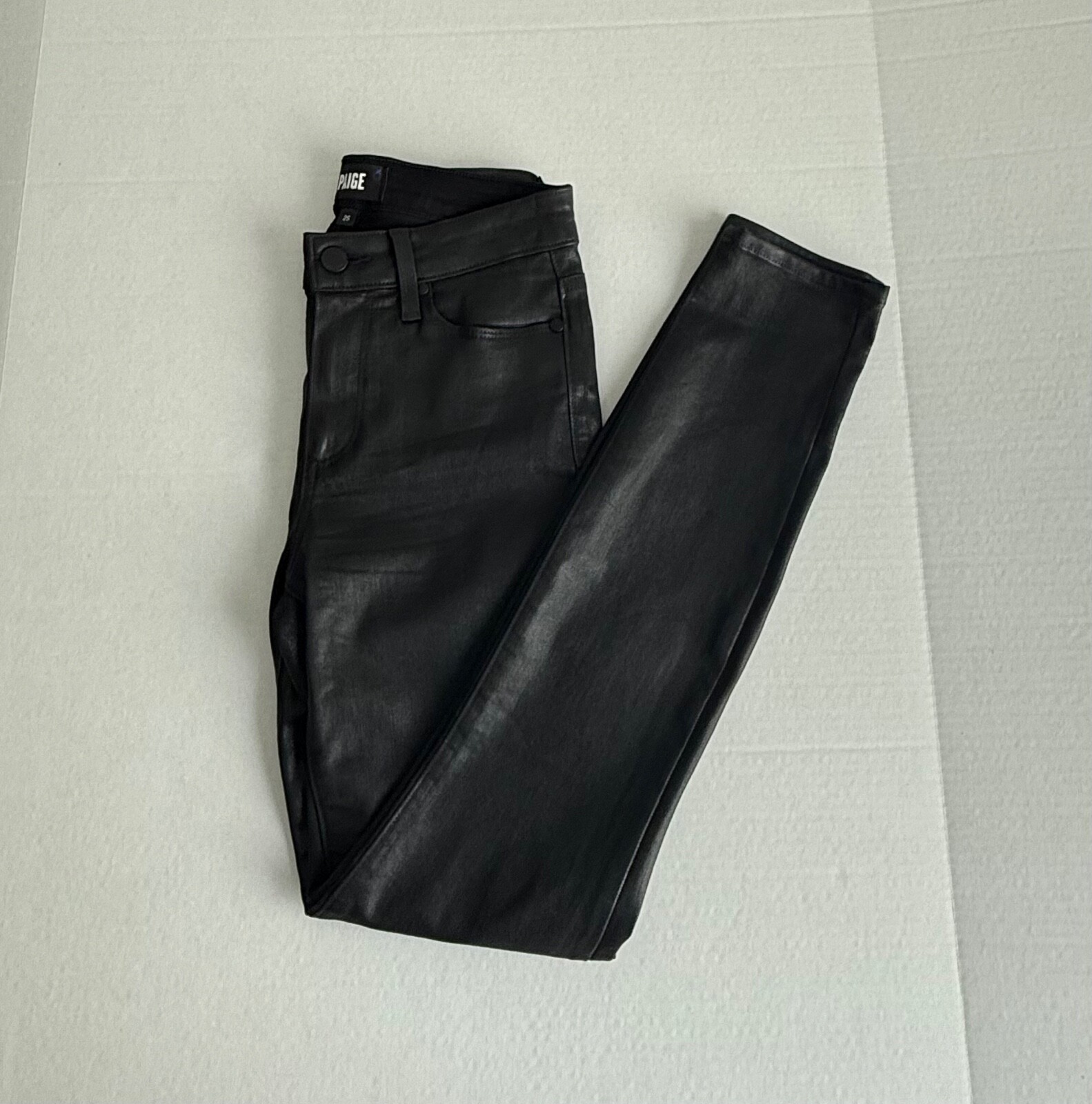 Paige Women’s Hoxton Ankle Black Skinny Jeans with Fog Luxe Coating size 25
