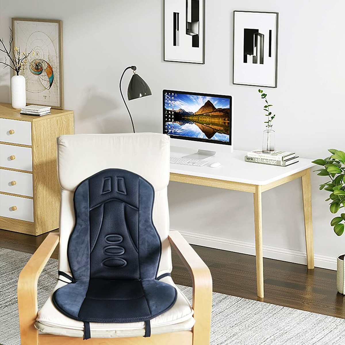 Heated Back Massage Seat Top Car Home Office Seat Massager Thermal Vibration Cushion Backrest Neck Massage
