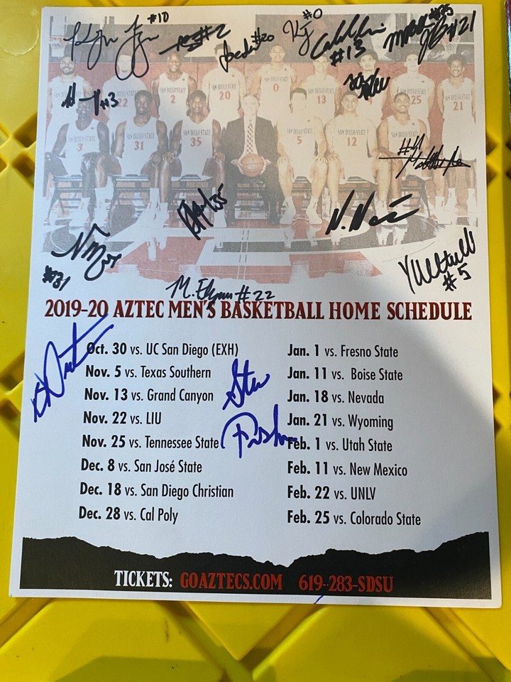 201920 SDSU Aztecs mens basketball signed schedule STEVE FISHER BRIAN
