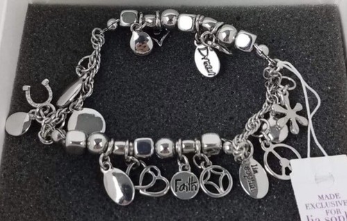 Lia Sophia "Lovey Day” Cut Crystals Silver Tone Charm Stretch Bracelet - Picture 3 of 4