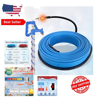 Premium 50ft Pipe Heating Cable with Thermostat for Efficient Freeze Control