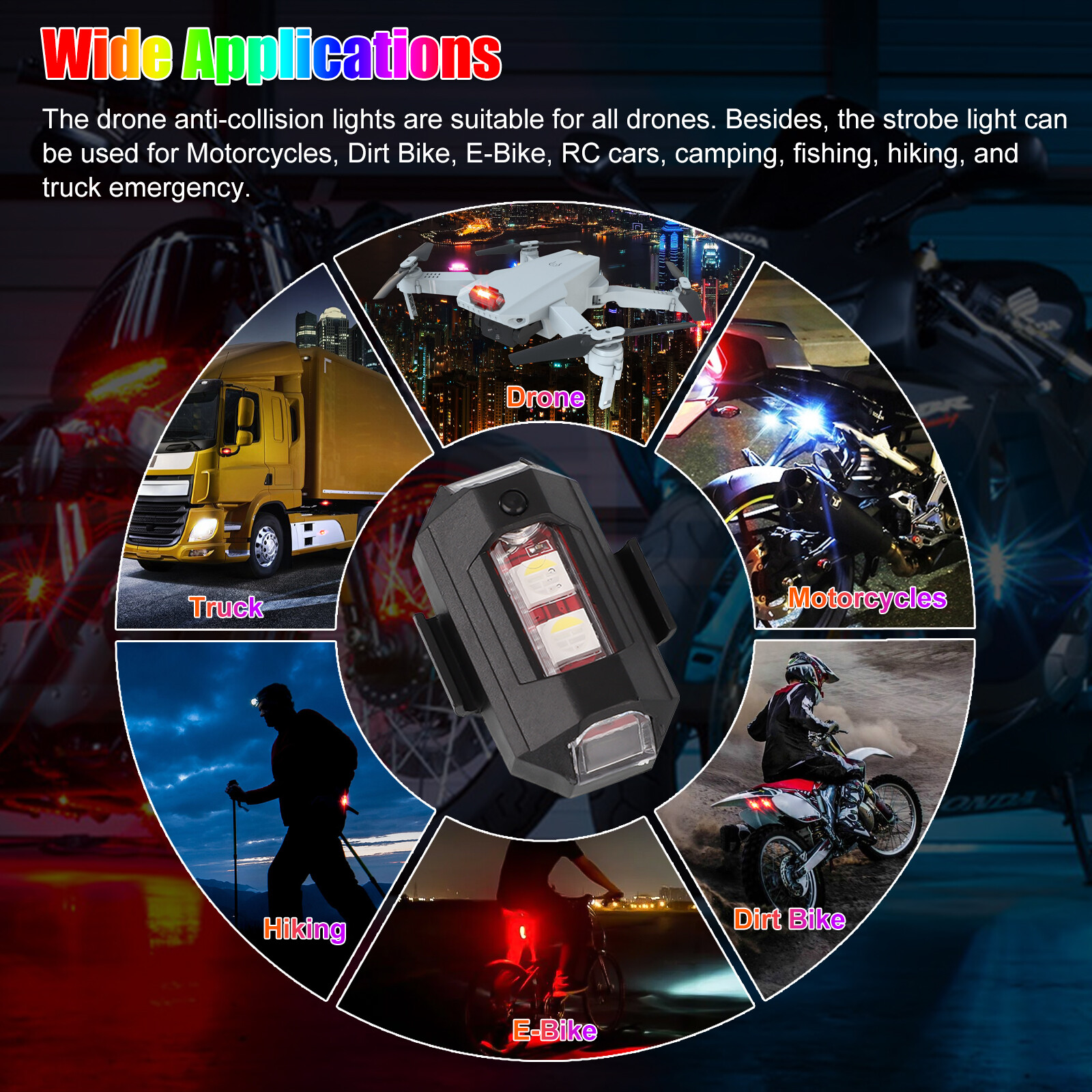 LED Anticollision Warning Strobe Light 7 Colors for Chargeable